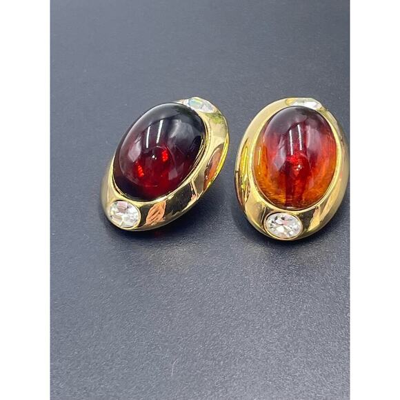Kenneth Jay Lane Oval Brown Glass Cabochon Vintage Rhinestone Clip Earring‎ - Picture 13 of 16